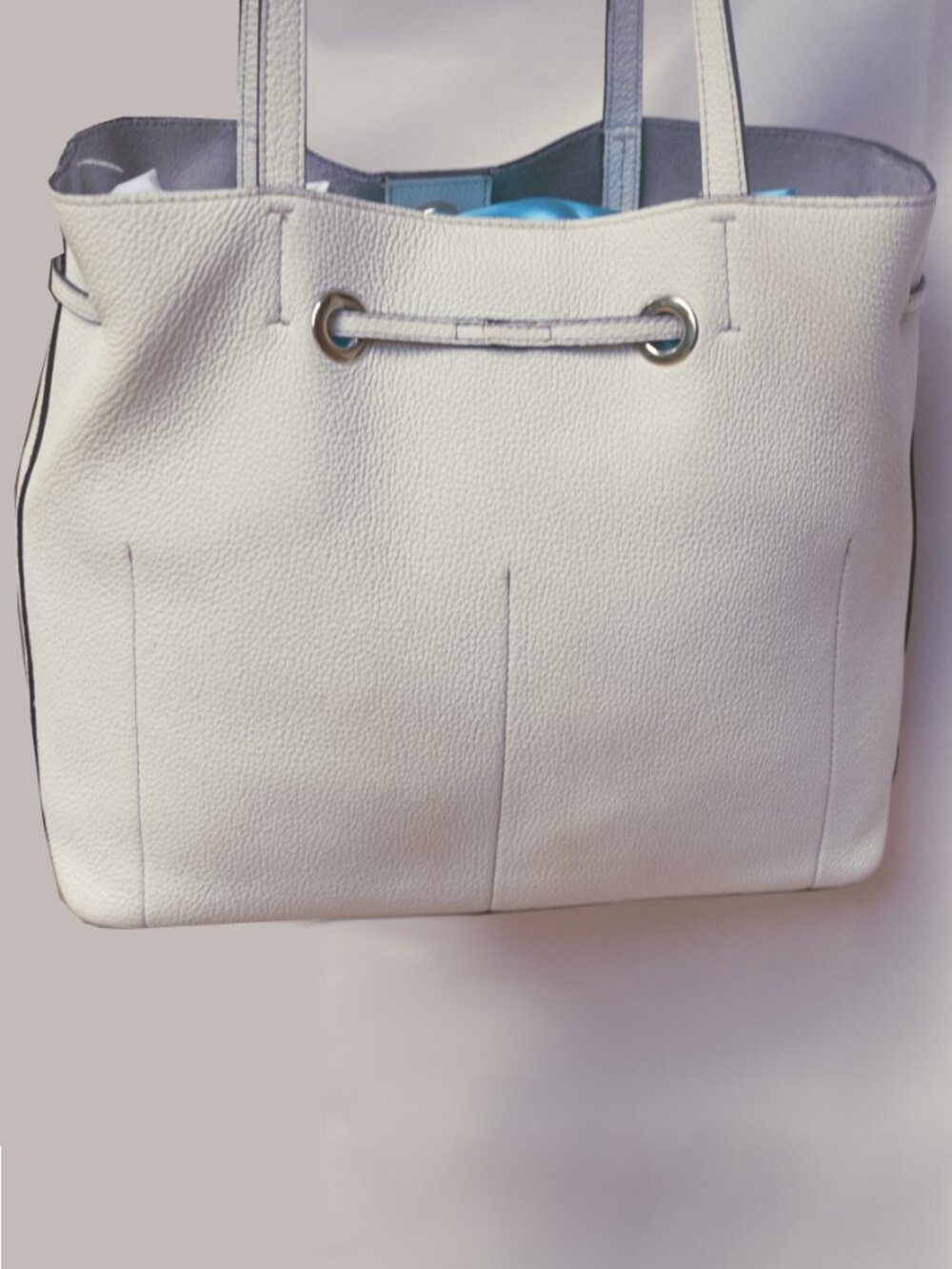 Furla Costanza F7339 Ivory Pebbled Leather Drawstring Bucket Tote Shoulder Bag - Picture 6 of 11
